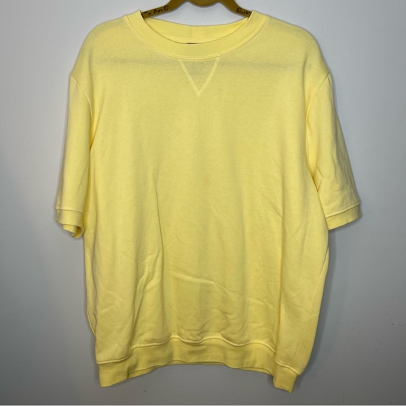 SCANDIA WOODS Yellow Short Sleeve Crewneck Sweatshirt Top Unisex Size Large - Picture 1 of 5